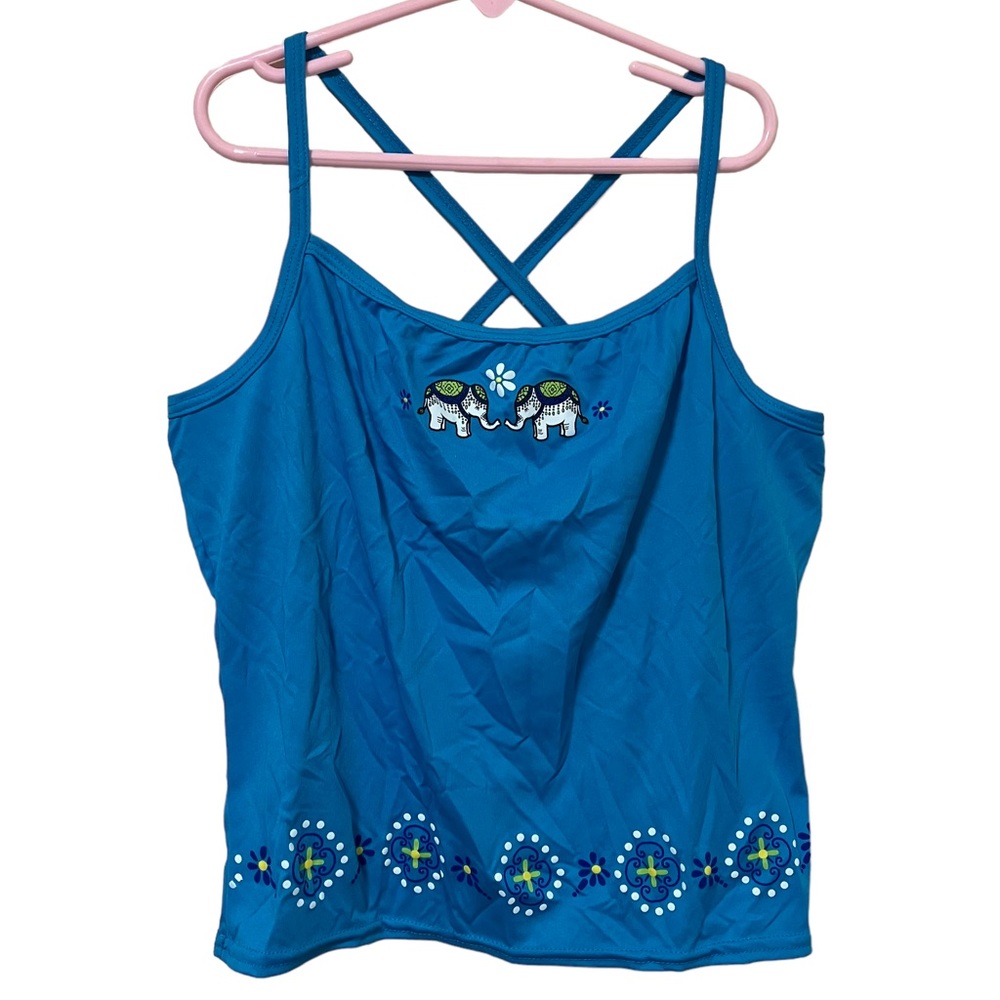 Vintage Y2K NWT Blue Elephant Criss Cross Back Tank NOS